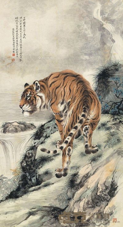 张善孖 清溪猛虎 174.5×95cm