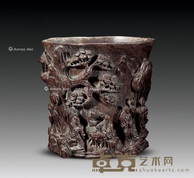 清 红木东山报捷笔筒 宽20cm；高19.5cm