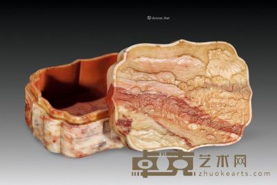 清 寿山山水纹盖盒 长10cm；宽7.5cm；高4.5cm