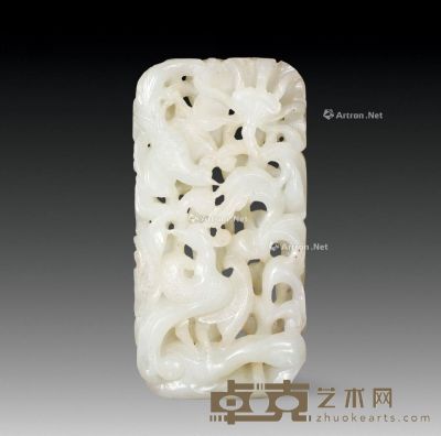 清 白玉镂雕凤穿牡丹牌 长8.5cm；宽4.2cm