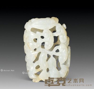 明 白玉镂雕福寿纹香囊 长5.5cm；宽4cm；高2cm