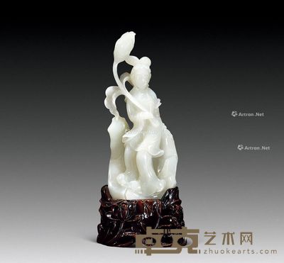 近代 白玉持莲仕女摆件 高21.5cm