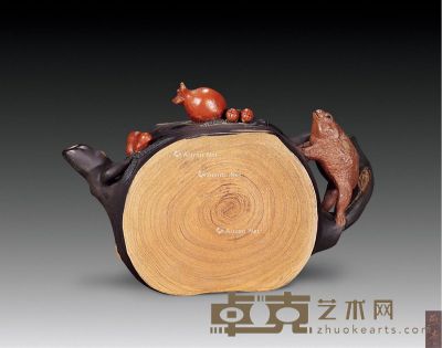 近代 蒋燕亭紫砂青蛙石榴仿生壶 长15.5cm；宽7.2cm；高9.5cm