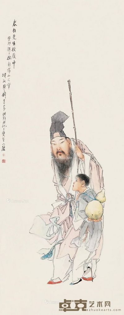 钱慧安 扶杖图 125×51cm