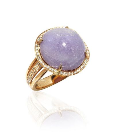 紫色翡翠蛋面配钻戒指