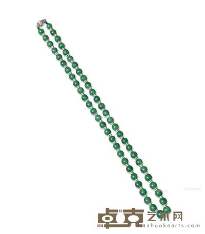 满绿翡翠配钻珠链 --
