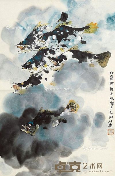 郑乃珖 群鱼图 69×45cm