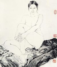 何家英 白描裸女