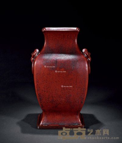 清乾隆 铁锈红铺首方尊 高34.7cm