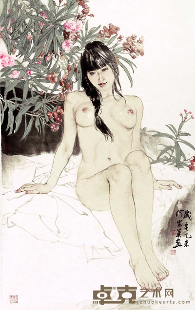 何家英 夹竹桃 89×56cm 约4.6平尺