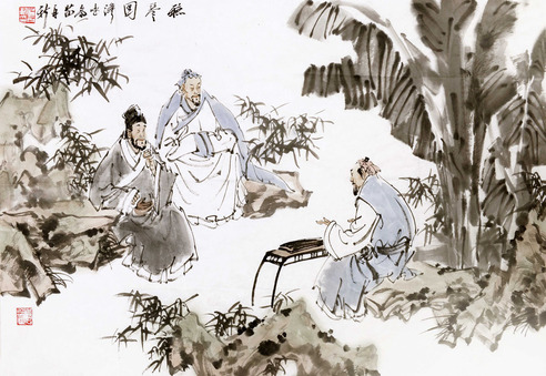 苗再新 听琴图