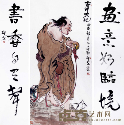 邵戈 人物中堂 字：137×35×（2）cm 每幅约4.4平尺 画：136×67cm 