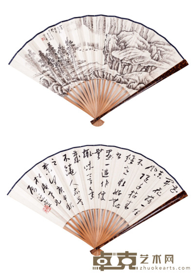 吴玉如 李文渊 字画扇面 18×46cm 约0.8平尺