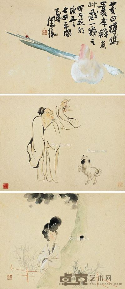 徐操 人物花卉 42×34.5cm×3