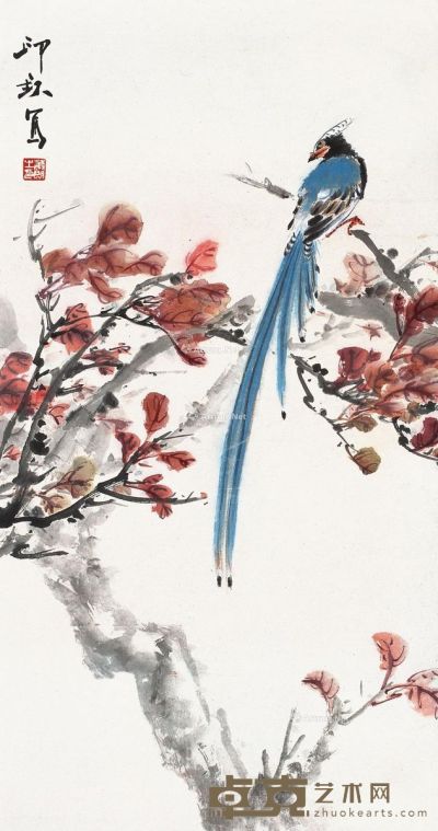 萧朗 枫叶小鸟 74.5×40cm