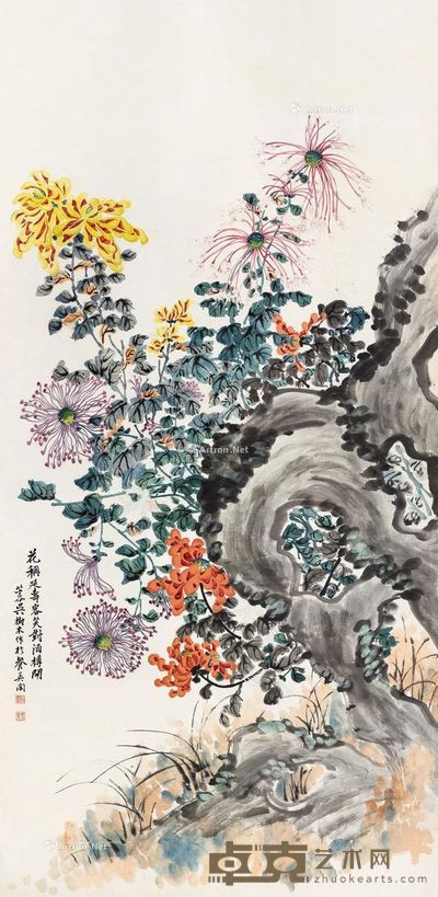吴笠仙 菊石图 148×72cm