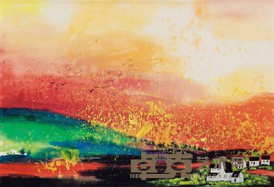 吴冠中 湖畔夕阳红 76×52cm