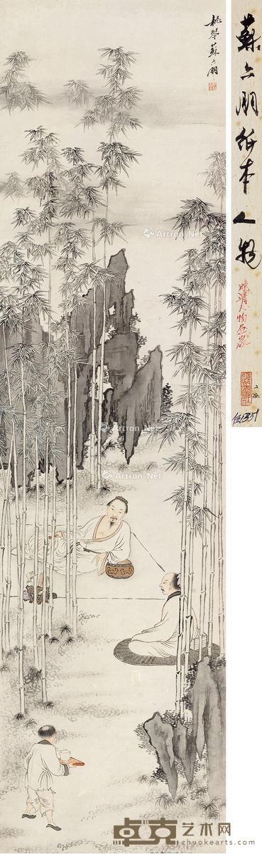 苏六朋 竹下高士图 172×46cm