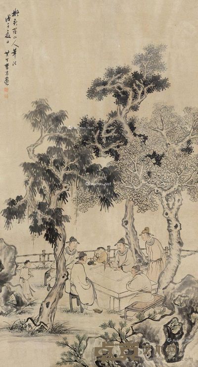 李育 荫下雅聚图 169×91cm