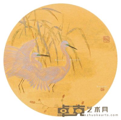 韩非 芦塘白鹭图 直径30.5cm
