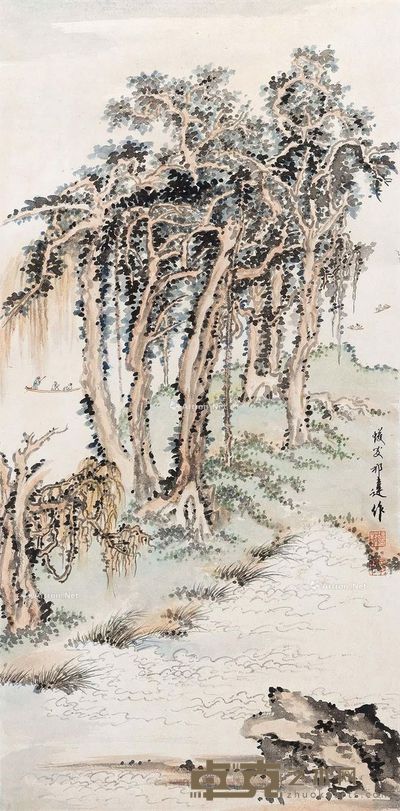 徐邦达 溪林泛舟图 65.5×32.5cm