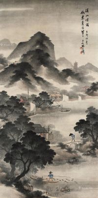 吴石僊 溪山烟雨图