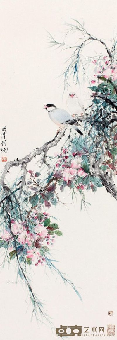 何纯 花间鸟趣图 101×31cm