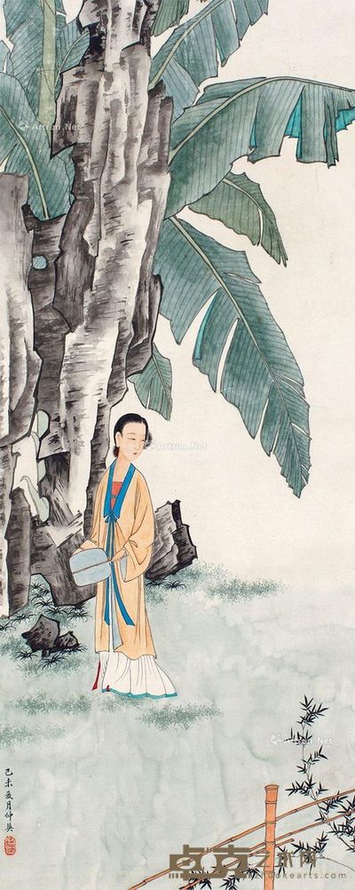 梁仲英 仕女 80×33cm