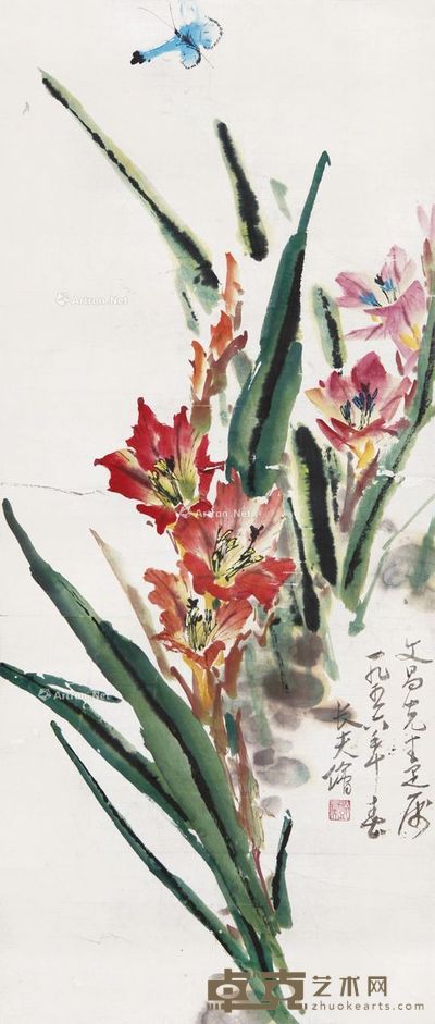 邓长夫 剑兰图 77×34cm