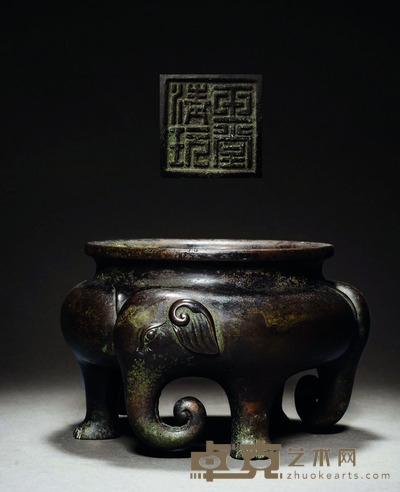 清 铜象纹香炉 H.12.5cm D.15.5cm 重3646克