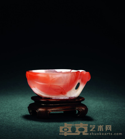 清 南红玛瑙桃形杯 2×5×3.2cm