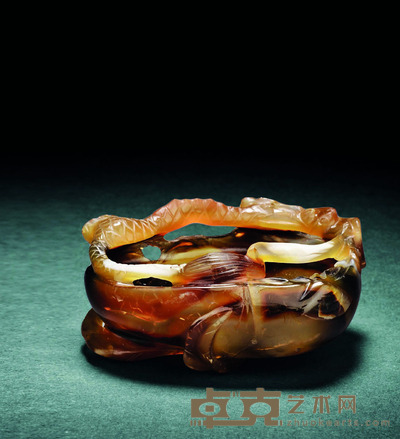 清 黄褐彩福寿龙纹小盂 L.6.5cm