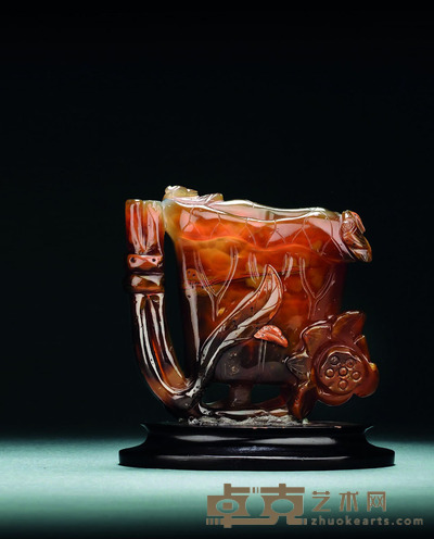 清 玛瑙连年有余花插 H.12.5cm