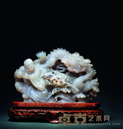 清 白玛瑙伏龙罗汉 L.17cm
