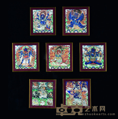 清 小唐卡七幅(一框) 12×11cm×7