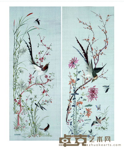 清 刺绣一对 138×54cm×2
