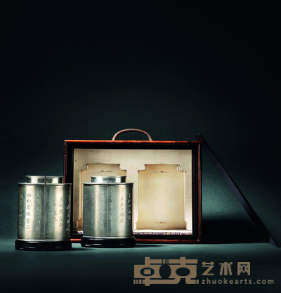清康熙 锡茶叶罐一对 H.12cm×2