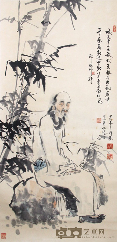 刁举、黄慕尧 板桥赏竹 137×68cm