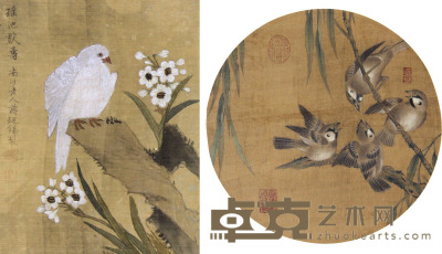 蒋廷锡、佚名 花鸟 绢本28×35   圆片35cm