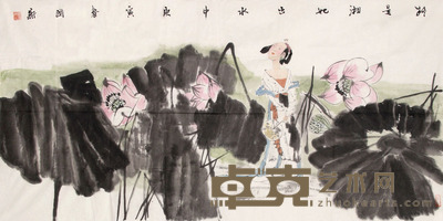 杨国新  赏荷图 68×136cm
