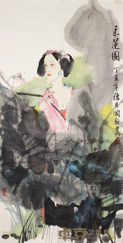杨国新  采莲图 137×69cm
