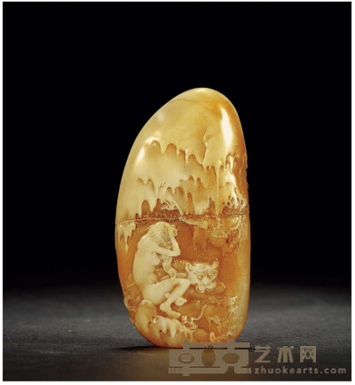 寿山石人物薄意扁章 3.7×1.3×7.1cm