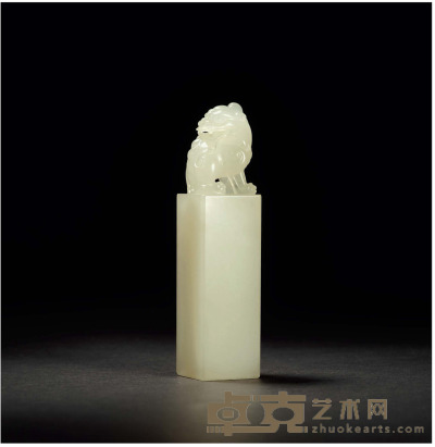 寿山荔枝冻石古兽钮方章 2.7×2.7×11.3cm