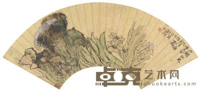 任伯年 水仙双禽图 52.5×17.5cm