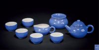 民初 陈鼎和款蓝釉茶具 （八件组）