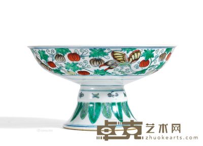 清乾隆 斗彩花蝶纹高足盘 直径16.3cm；高9.0cm