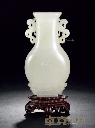 清 白玉雕螭纹瓶 高11.0cm