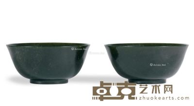 清 碧玉碗 （一对） 口径11.2cm×2；高5.0cm×2