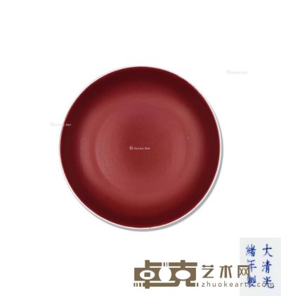 清光绪 霁红釉盘 直径21cm