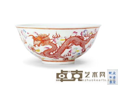 民国 粉彩双龙戏珠纹大碗 直径19cm